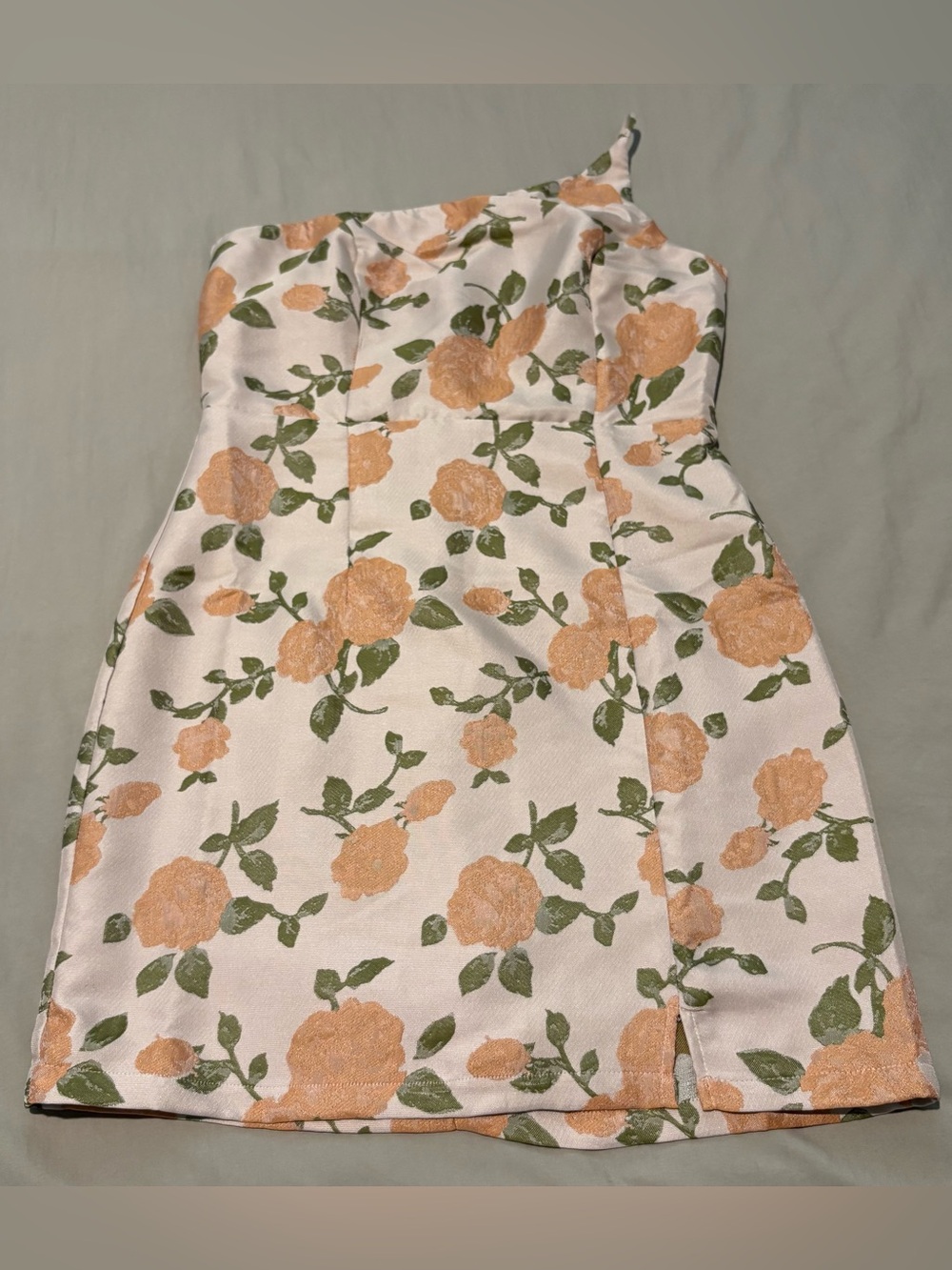 One-Shoulder Floral Mini Dress in Peach and Cream